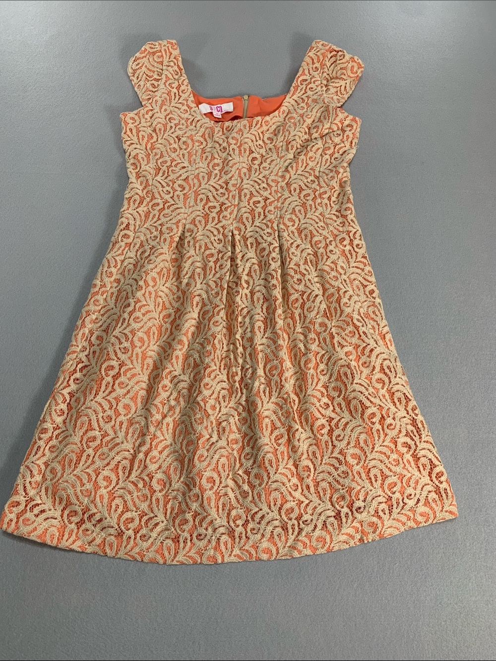 Party Dress Orange and Cream Lace-Overlay